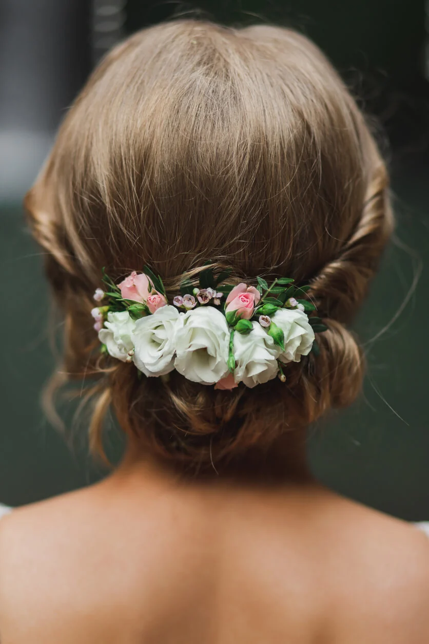 Classic Bun with Floral Accents