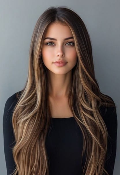 Brunette Balayage with Face-Framing Highlights